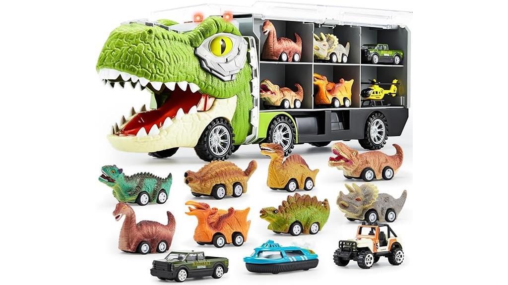 dinosaur themed toy truck set