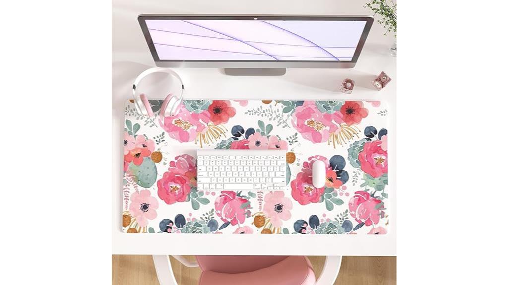 pink floral desk mat