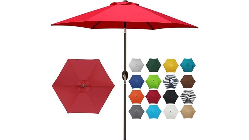 red patio umbrella with push button tilt crank