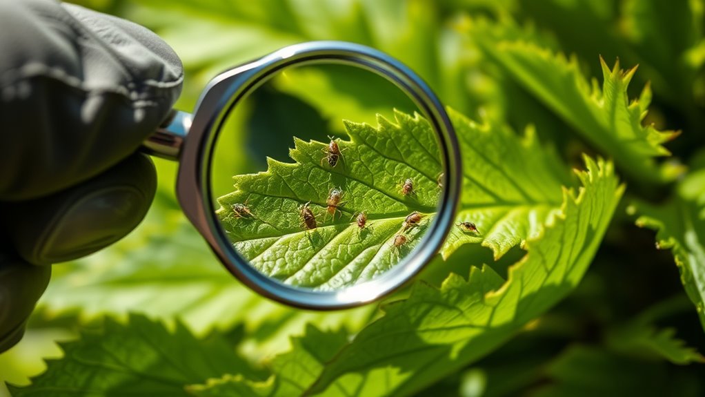 inspecting plants with magnification