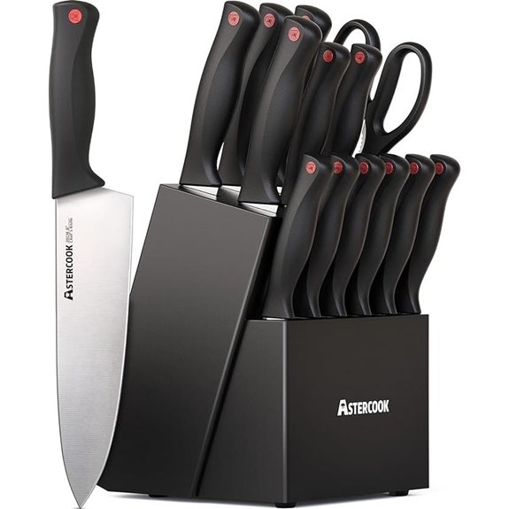 Astercook 15-Piece Kitchen Knife Set with Sharpener