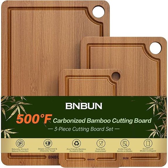 Bamboo Kitchen Cutting Board Set with Handles and Juice Groove