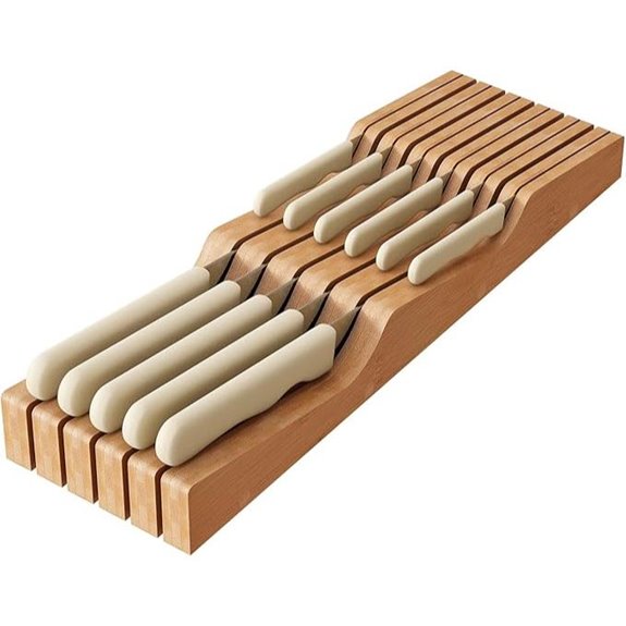 In-Drawer Bamboo Knife Organizer with 11 Slots