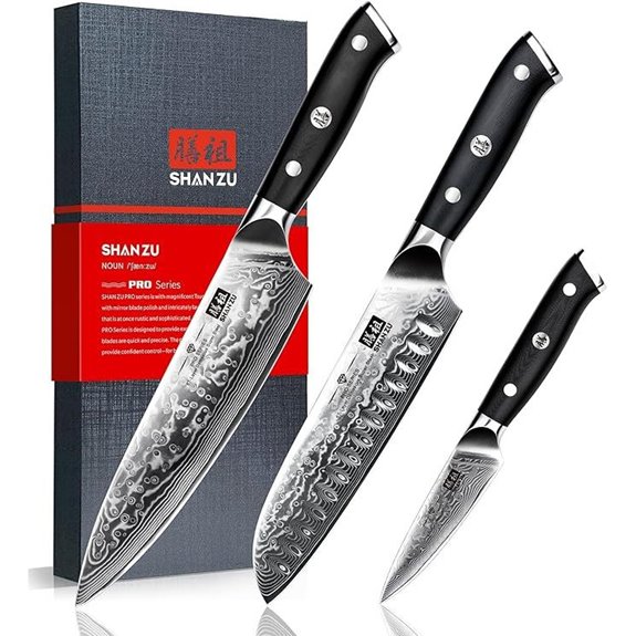 Damascus Knife Set with G10 Handles – 3 pcs