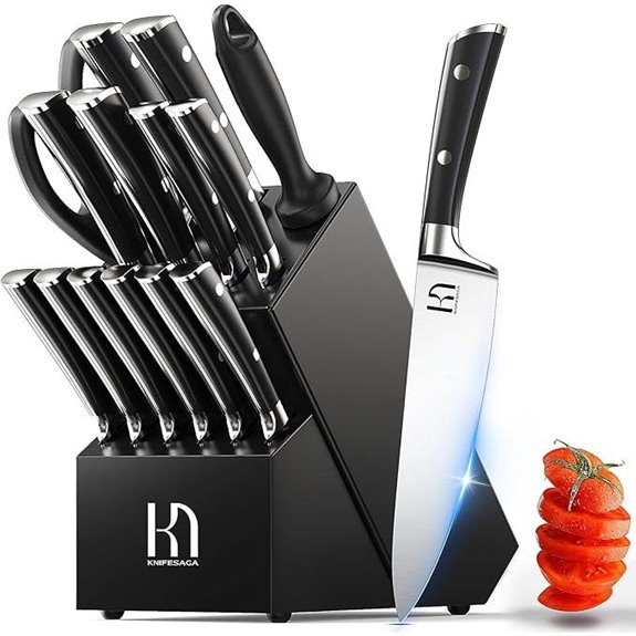 15-Piece Japanese High Carbon Steel Knife Set with Block