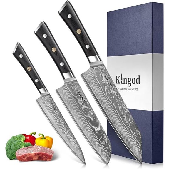 KINGOD 3-Piece Kitchen Knife Set with Sharp Steel